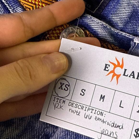 Y2K Route 66 Embroidered Frayed Hem Jeans Straight Leg Pockets Women's X-Small - Picture 4 of 4